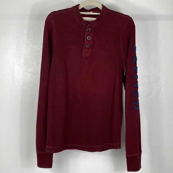Abercrombie & Fitch 100% cotton Maroon Henley Shirt size XL - Picture 1 of 10